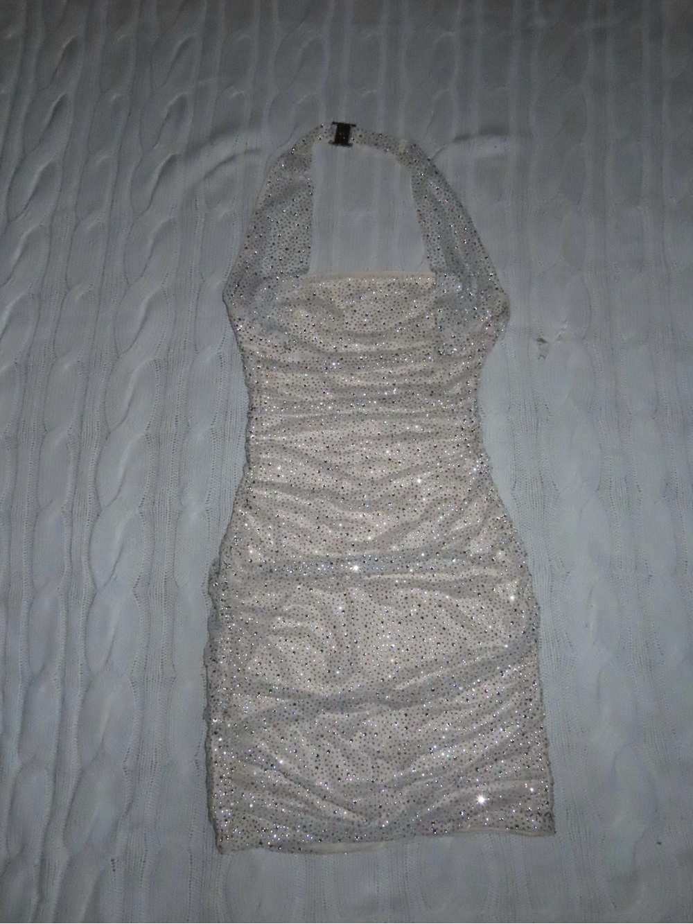 Oh Polly White Sparkle Halter Sequin Mini Dress